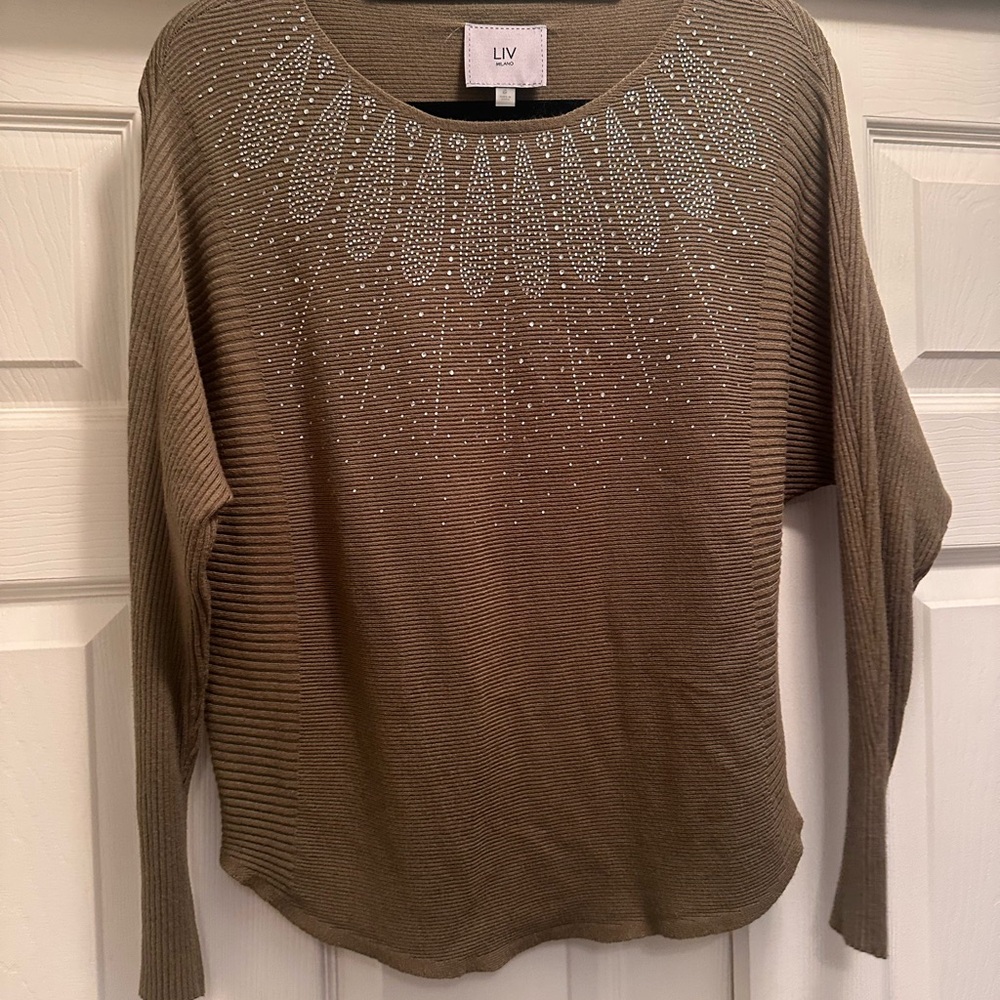 LIV Women's Olive Green Crew Neck Sweater